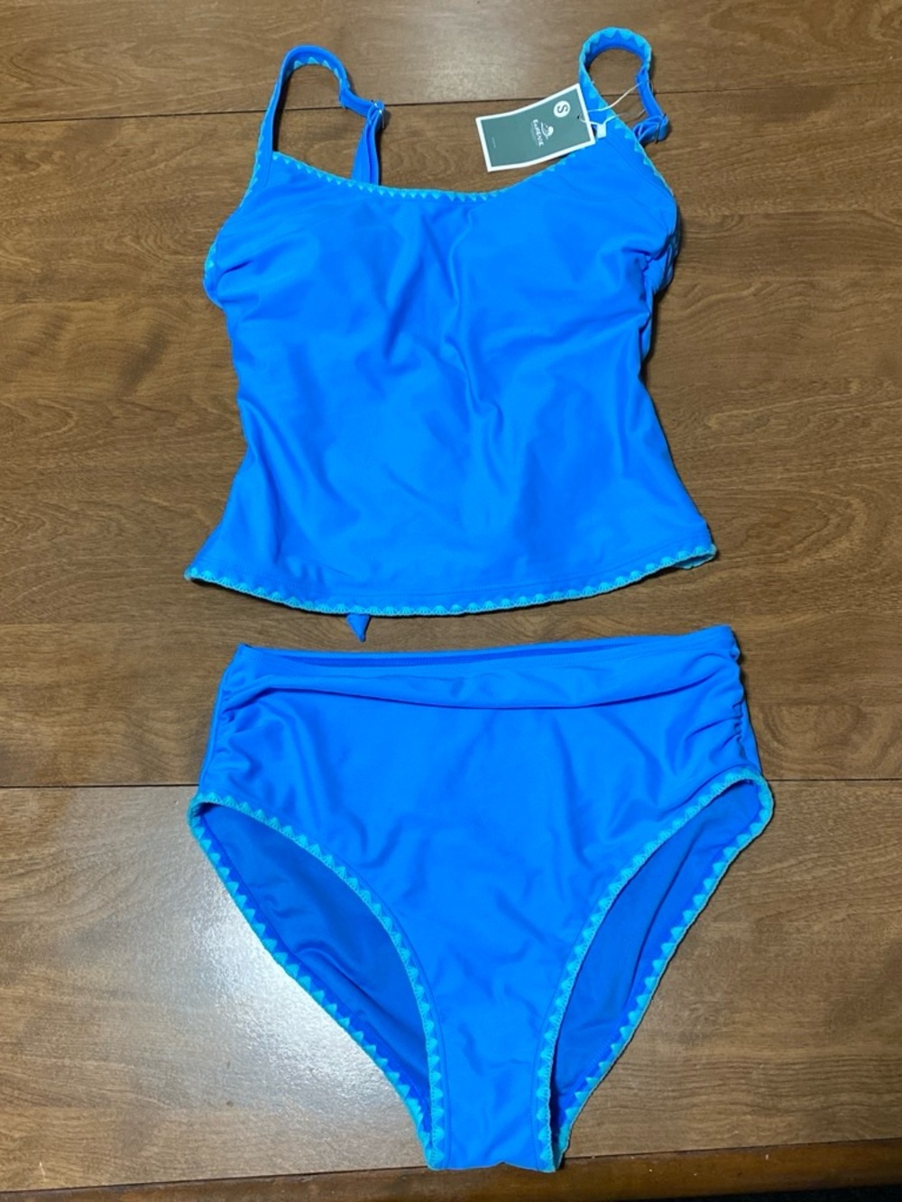 Bright Blue Women’s Two-Piece Swim Set - Tankini Top & High-Waist Bottoms